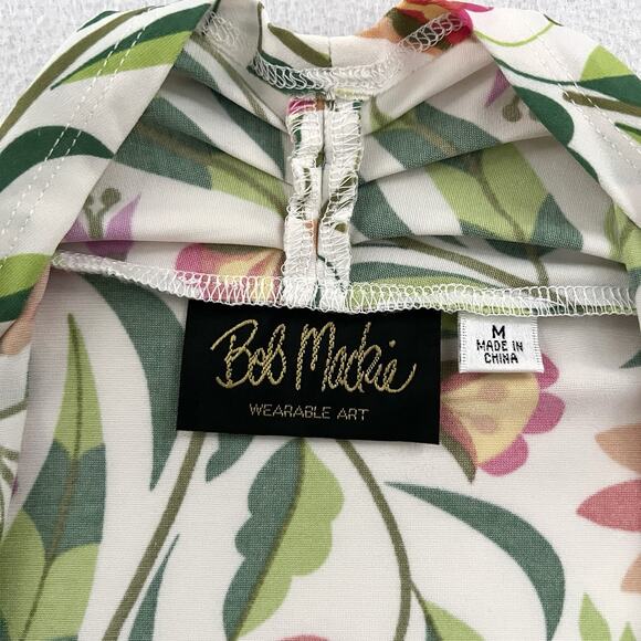 Bob Mackie Wearable Art Folk Floral Print Green Open Cardigan Kimono Jacket M - Picture 5 of 10